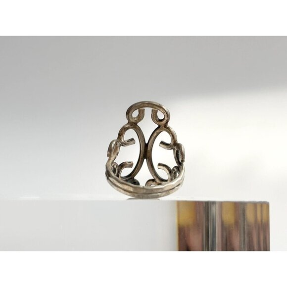 Swirl Statement Cutout Unisex Sterling Silver Victorian Vintage Ring - sz 6.5 - Picture 8 of 10